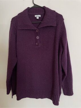 croft & barrow Women's Purple Ribbed Collar Button Pullover Sweater